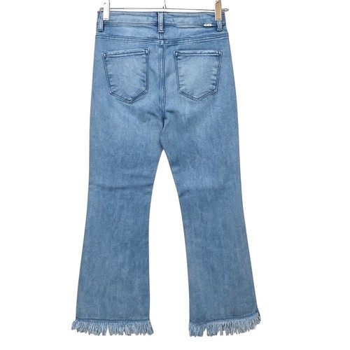 Risen Jeans Damen Größe 5 / 27 Used-Look ausgestelltes Bein Fransensaum helle Waschung Denim - Bild 2 von 9