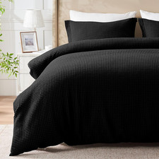 Black Waffle Weave Cotton Duvet Cover Set for Twin Size with Pillow Shams