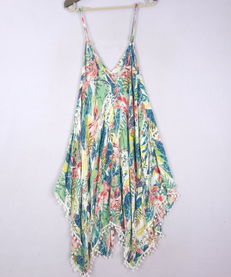 Goa Beachwear by Japna Women s S Floral Dress with Full Skirt & Hankerchief  Hem