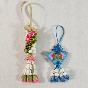 Thai Clay Flower Garland Malai + Korean Norigae Embroidered Hanging Decor