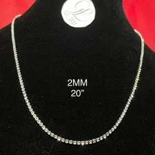 2mm 20” Tennis Chain Necklace Stainless 14k White Gold Steel Cubic Zirconia