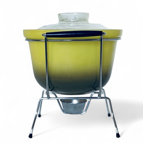 Vintage Agee Crown Pyrex "Misty" Chartreuse to Grey Ombré Large Tubby mit Wiege - Bild 4 von 18