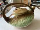 Vintage McCoy Art Pottery Green & Brown Daisy Aladdin Style Teapot 1940's  MCM