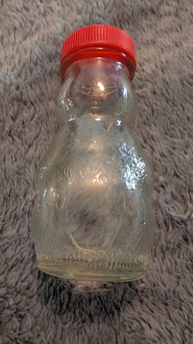 Vintage Honey Bear Clear Glass Jar Bank Figure w/Red Twist Lid - Picture 3 of 6