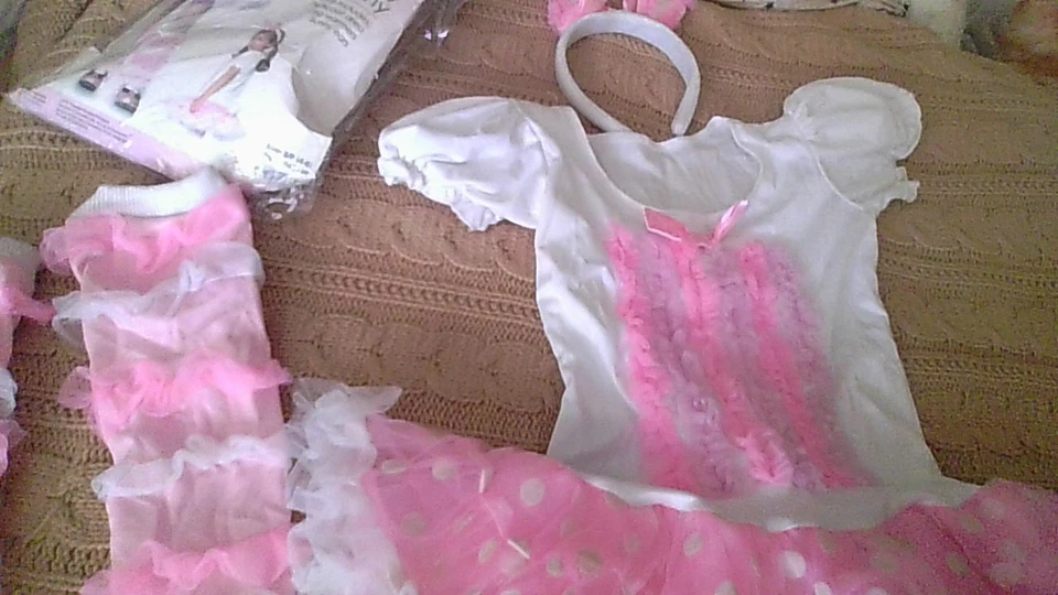 Fluffy Bunny Girls S(4-6) Pink 3-Pc Rabbit Costume Dress/Ears/Leg Warmers *Used - Image 2 of 4