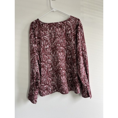 Nordstrom Top Womens Large Purple Satin Long Sleeve Funky Retro Abstract - Picture 5 of 11