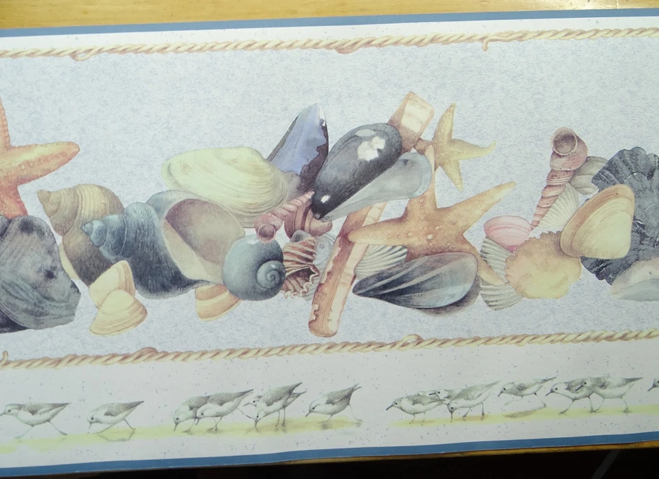 Двойной рулон синие морские песочницы морские раковины веревка бастин 9 дюймов кайма для обоев - Изображение 2 из 4