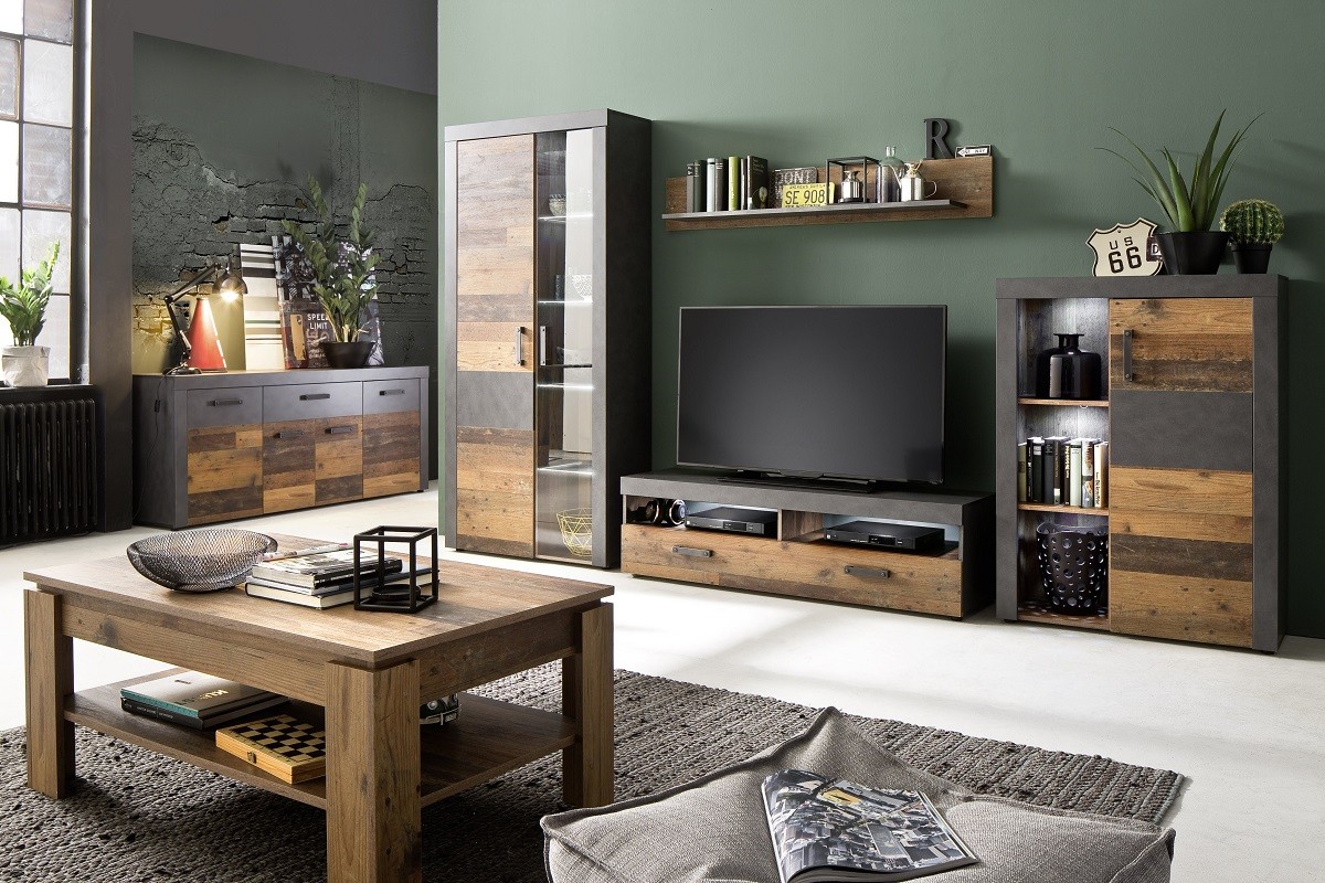 Sideboard ca 180 cm Plankenoptik Kommode vintage Wohnzimmerschrank grau