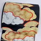 Kimono japonais Fukuro Obi pure soie fil d'or fil d'argent éventail nuage 064t