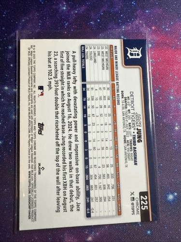 2025 Topps Chrome Jace Jung Prism Refractor #225 RC - Detroit Tigers Rookie - Picture 2 of 2