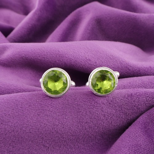 Natural Peridot Sterling Silver Green Brothers Gift Statement Cufflinks Jewelry - Picture 1 of 6