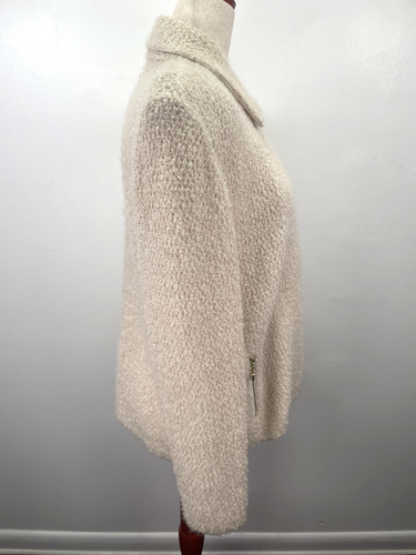 St. John Jacke Damen 14 Creme Boucle Strick Asymmetrisch Reißverschluss Wolle USA Vintage - Bild 12 von 24