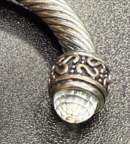 Vintage silberfarben gedrehtes Kabel Manschette Armband klarer Stein 29 g - Bild 5 von 9