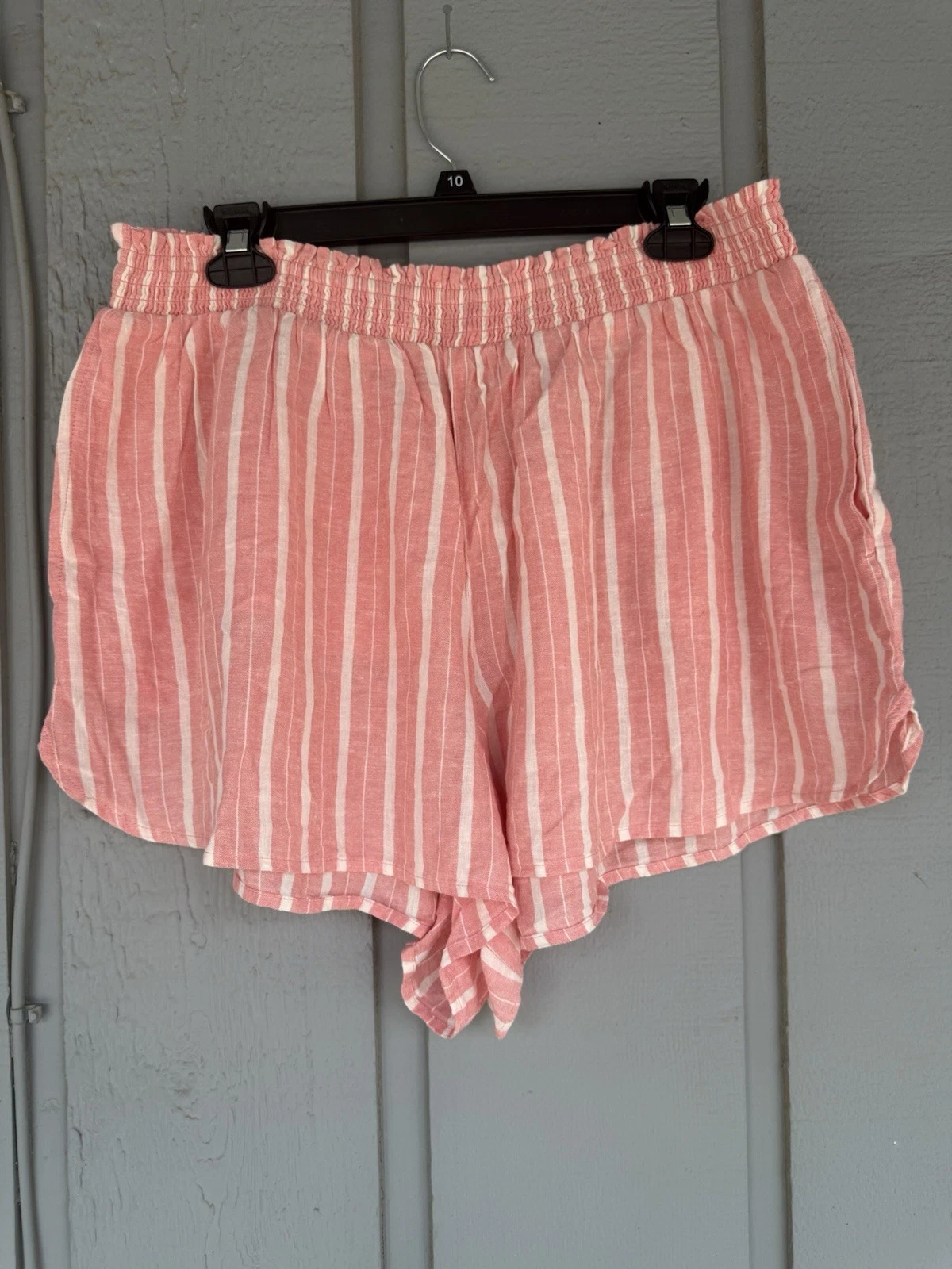 Aerie NEW XL Linen Blend Shorts Melon & White Stripe With Pockets Pull On