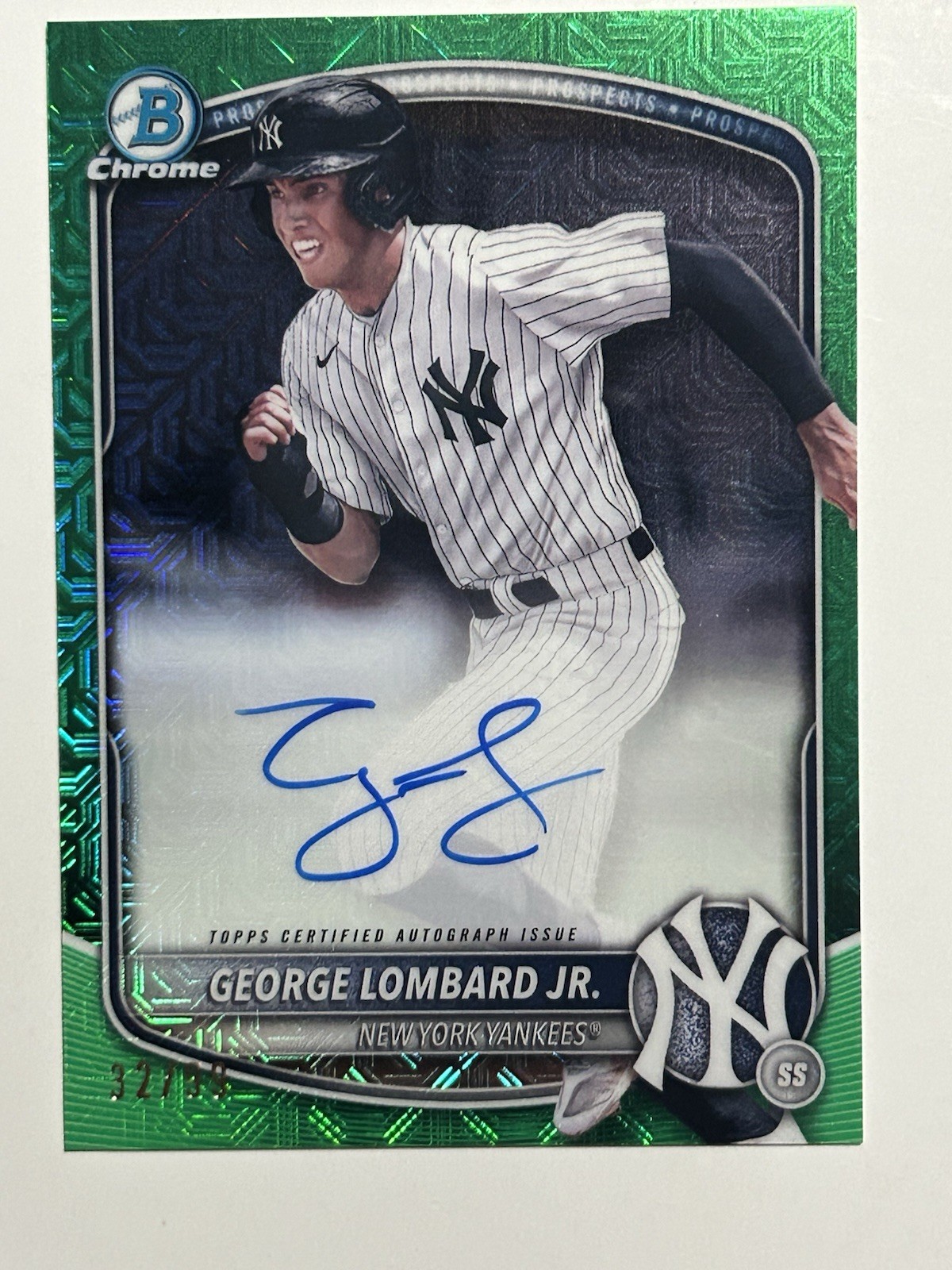 2025 Bowman Chrome Mega George Lombard Jr.  Green Ref Mojo Auto /99 Yankees
