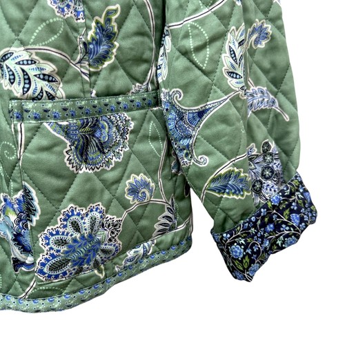 APPLESEEDS Quilted Jacket XL Reversible Floral Green Blue Cotton Preppy Spring - Picture 5 of 10
