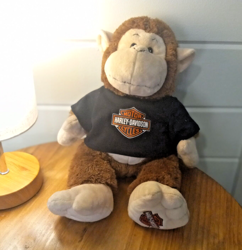 Camiseta Harley-Davidson Mono Marrón Peluche Peluche Escudo Logo Usada en Excelente Condición - Imagen 3 de 7