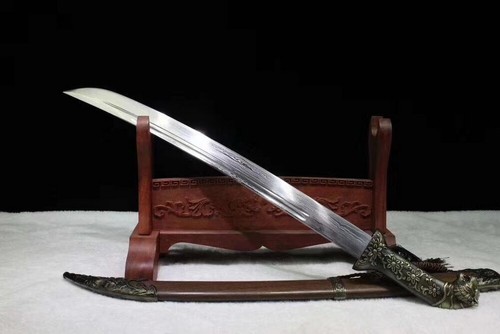Cuchillo Daga Cimitarra Mongolia Acero Plegado Hecho a Mano Espada Palo de Rosa Saya #1390 - Imagen 7 de 8