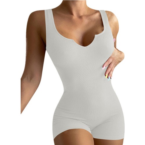 Damen ärmellos Einteiler Strampler gerippt einfarbig Shorts Overall Playsuit - Bild 9 von 16