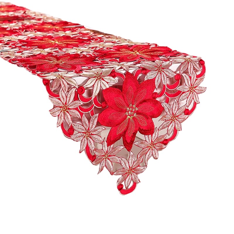 Poinsettia Holly Leaf Linen Table Runners Attractive Brief Style Designs Party - Picture 9 of 11