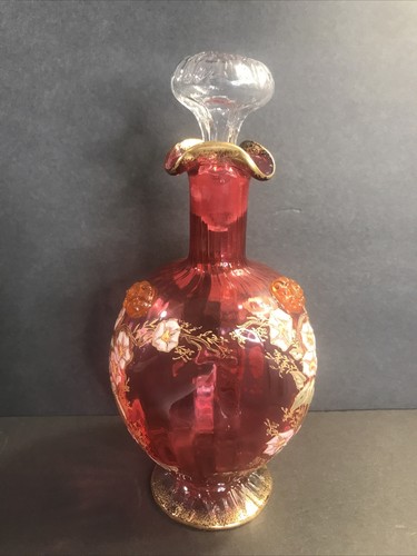 Antique Moser glass decanter/Carafe/Enamel/Red Color/Art Nouveau/Czech C.1925 - Picture 2 of 13