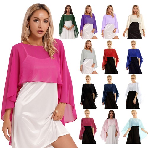 Women's Chiffon Cape Shawls and Wraps for Bridesmaid Wedding Capes Cover Up - Picture 3 of 161