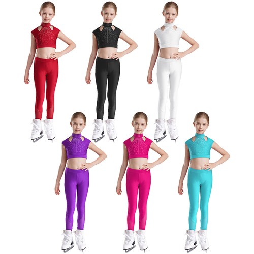 US Kids Girls Crop Top And Leggings Activewear Tracksuits Workout Outfits Dance - Picture 1 of 85