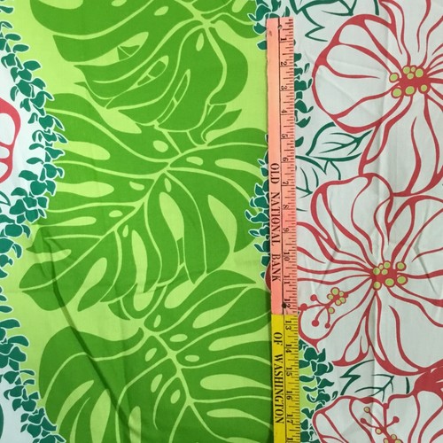 Fabric Hawaiian Aloha Print Floral Green Red Caftan Tropical Tiki 3 yd x 45” - Picture 8 of 8