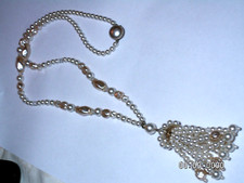 ...Vintage JAPAN...Gold Tone,Faux Pearls Dangles Pendant Necklace...