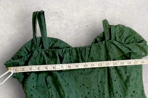 LOFT Midi Dress Womens 8 Smocked Cotton Ruffle Eyelets Lined Forest Green NEW - Picture 9 of 12
