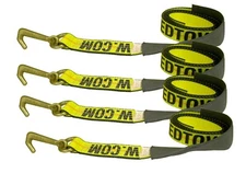 4 Pack 2"x8' Yellow Lasso Straps w/ Mini J Hooks, USA, 3,335 lbs WLL