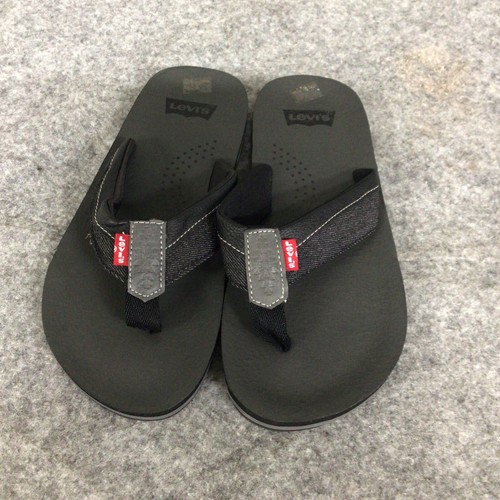 Levis Sandals Mens 8 Flip Flops Black Gray Denim New - Picture 2 of 11