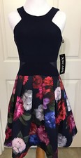 NWT XSCAPE size 4 navy pink red sleeveless fit and flare dress $188