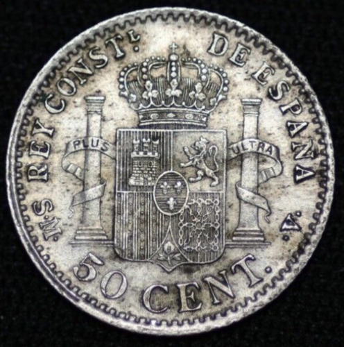 SPAIN ~ 1904 (04) SM-V ~ 50 Centimos ~ 83.5% ~ Quality Coin ☘️ SILVER - #171 ☘️ - Picture 2 of 2