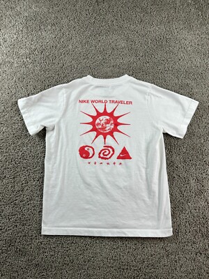 Nike Shirt Boys Large White Orange World Traveler Yin Yang Swoosh Kids 