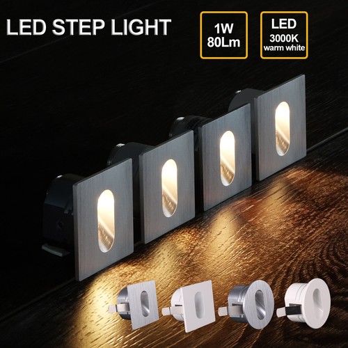 4X LED Stair Step Light 1W 3000K Warm Aluminium Recessed Wall Light Square Round - Picture 1 of 11