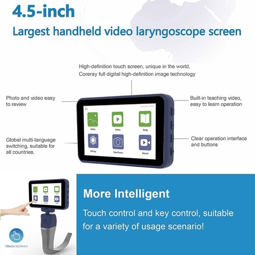 Video Laringoscopio Pantalla Táctil 4.5 pulgadas Reutilizable Cuchillas Esterilizables Color LCD - Imagen 2 de 18