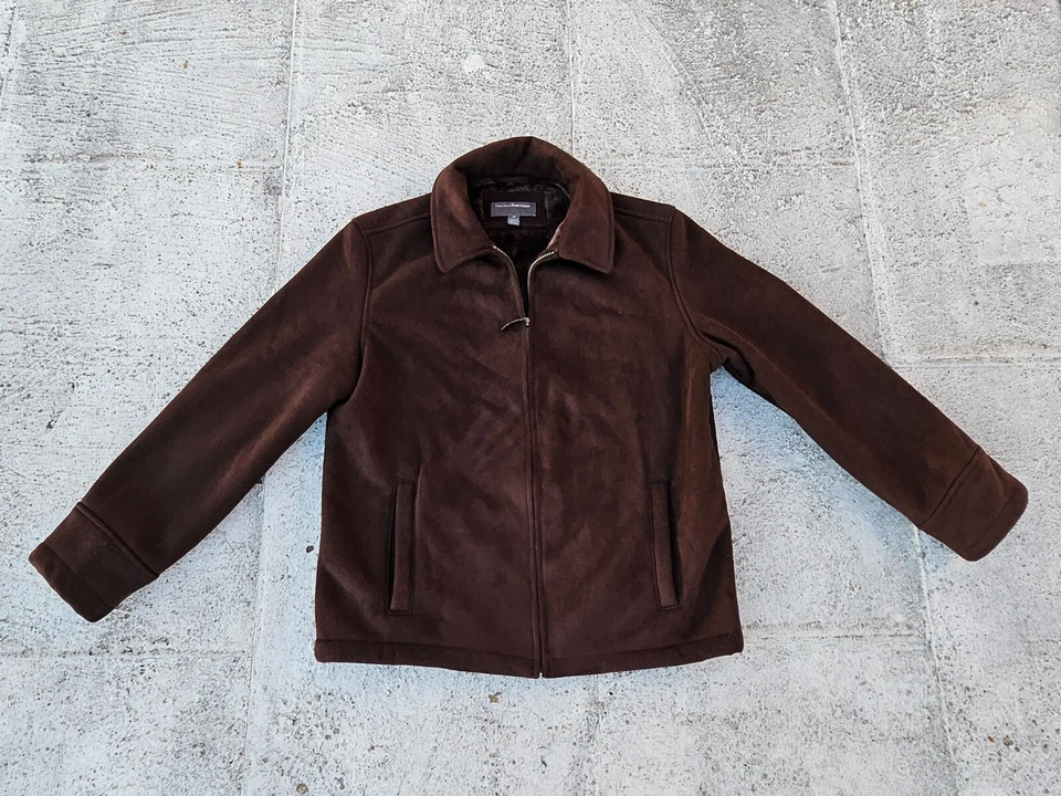 Perry Ellis Portfolio Men Jacket Faux Fur Brown Suede Coat Size M $250 - Image 2 of 4