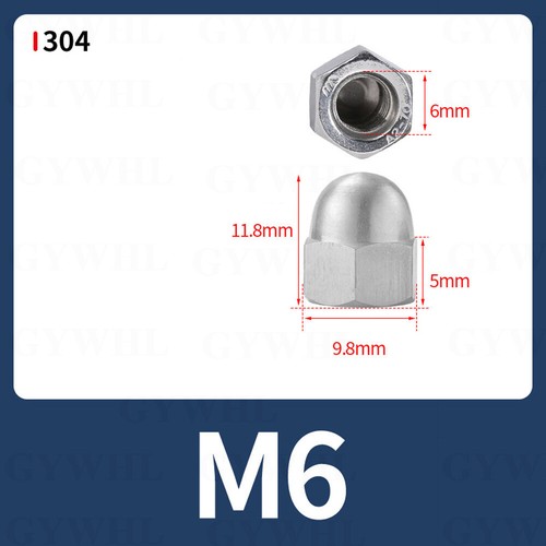 Stainless A2/A4/201 Dome Head Cup Nuts DIN1587 Brass/Nylon/Black/Nickel Hex Nuts - Picture 57 of 120