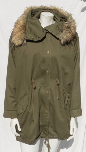 J.O.A. JOA US women’s M Green Removable Fleece Lining Faux Fur Hooded Parka Coat - Picture 1 of 9