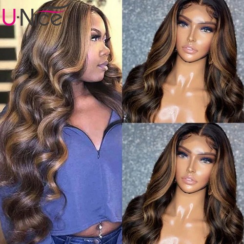 UNice Peruvian Ombre Balayage Brown Body Wave Lace Front Human Hair Wig Glueless - Picture 6 of 13