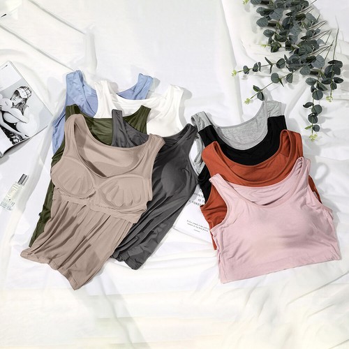 Women Padded Tank Tops Camisole Vest Sleeveless Built in Bra Bralet Slim T Shirt - Picture 5 of 34