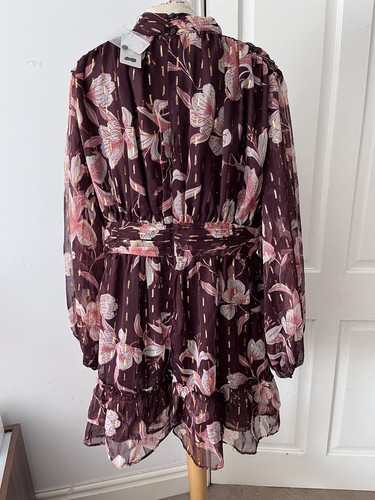 RIVER ISLAND Floral Ruched high neck Mini Dress.Balloon sleeve UK 14 petite. £46 - Picture 6 of 10