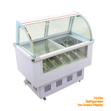 220V 12-Pan Commercial Ice Cream Display Freezer w/LED Lights 45.8x27x48.8Inch