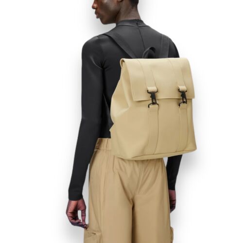 Rains Backpack Clasp Messenger Bag WMNS Beige Waterproof Travel Work 12130 NEW - Picture 12 of 13