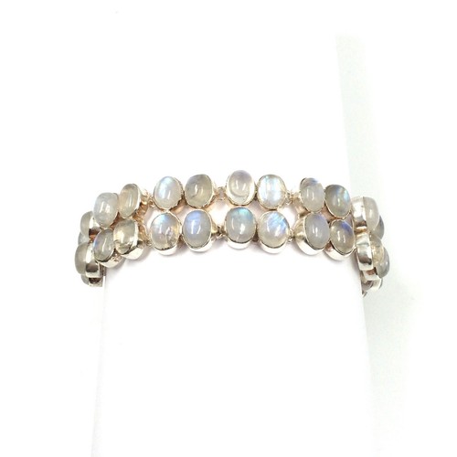 18.5-22.5cm Armband 925 Silber Mondstein Cabochon Damen Schmuck Tennisarmband - Picture 5 of 21