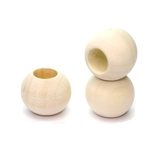 Large Hole Wooden Beads - 20mm Hole: 9~10mm - Unfinised Wood Beige Sanded Smooth - Picture 4 of 5