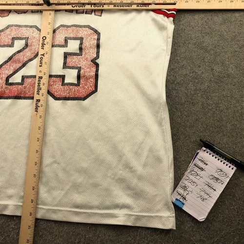 Vintage Michael Jordan Chicago Bulls Jersey Mens 48 White Red Distressed - Picture 15 of 15