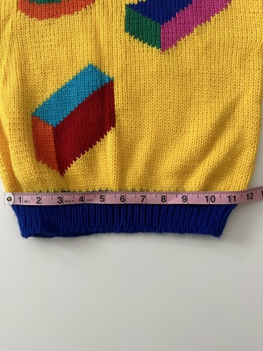 Vintage 80s 90s Esprit Sweater Yellow Geometric Shapes Sweater New Sz Medium 6 - Picture 13 of 16