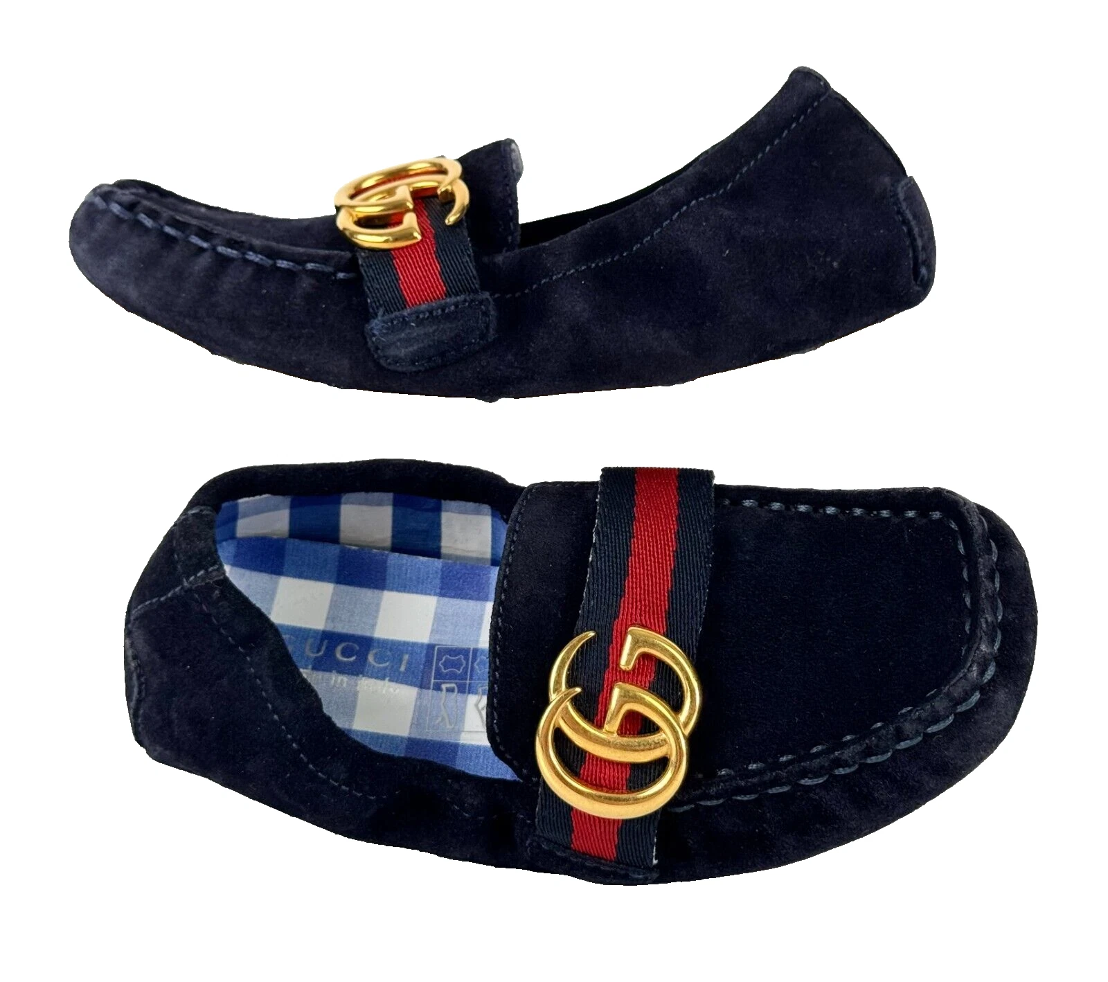 Chaussures mocassins Gucci neufs authentiques enfants garçons MisMatch taille 9 8 US 25 24 EU daim bleu GG